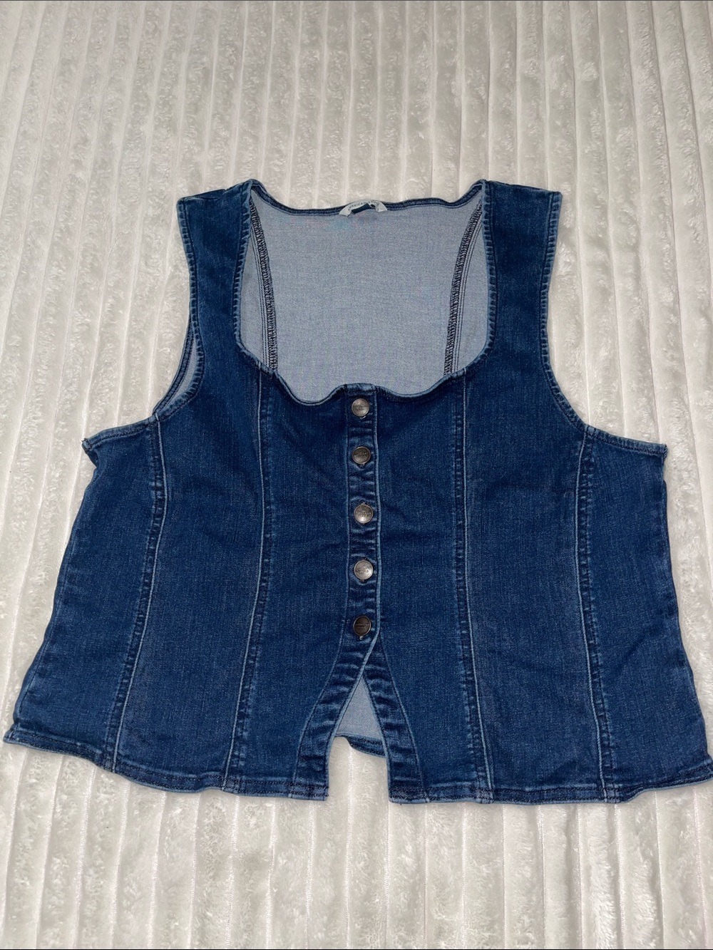 American Eagle Denim Button-Front Tank Top in Dark Blue | Size XXL